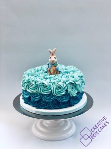 Baby shower blue buttercream rose cake